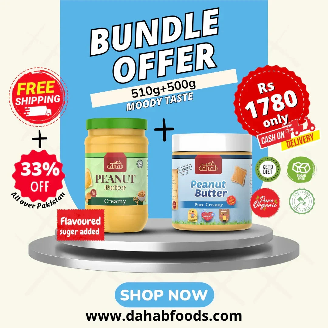 Regular Creamy Peanut Butter 510g added sugar + Pure Creamy Peanut Butter 500g no added sugar - Dahab Foods (Private) Limited