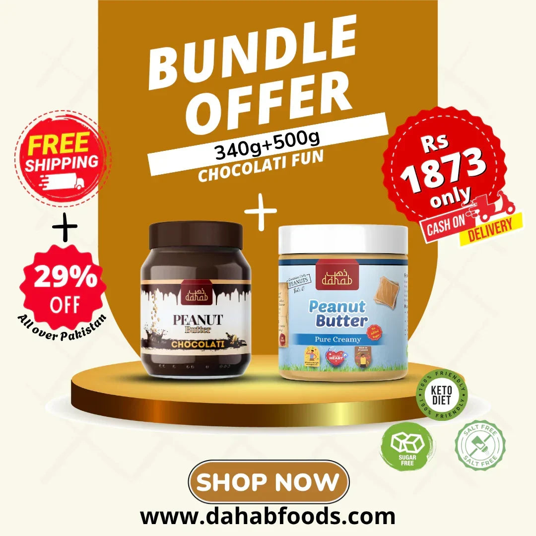 Chocolati Peanut Butter 340g added sugar + Pure Creamy Peanut Butter 500g no added sugar - Dahab Foods (Private) Limited