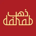 Modern Arabic calligraphy logo with gold text Dahab on a red background