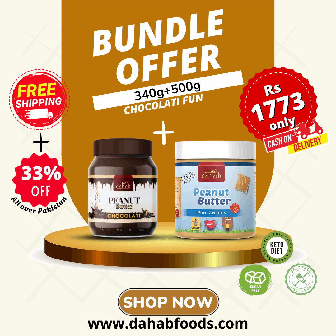 Chocolati Peanut Butter 340g added sugar + Pure Creamy Peanut Butter 500g no added sugar - Dahab Foods (Private) Limited