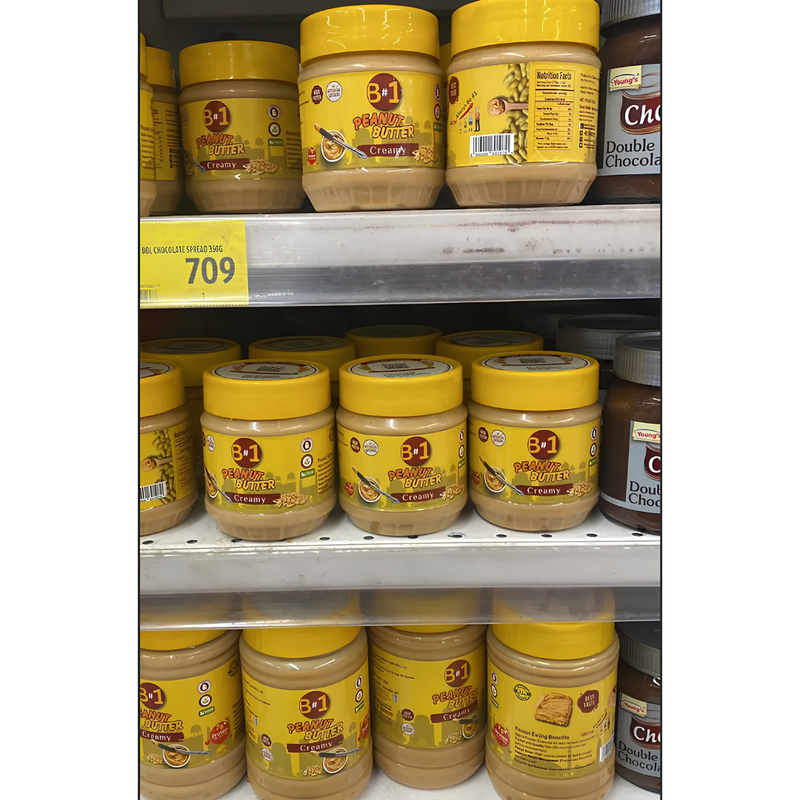 B#1 Creamy and crunchy Peanut Butter made in Pakistan available in Carrefour stores