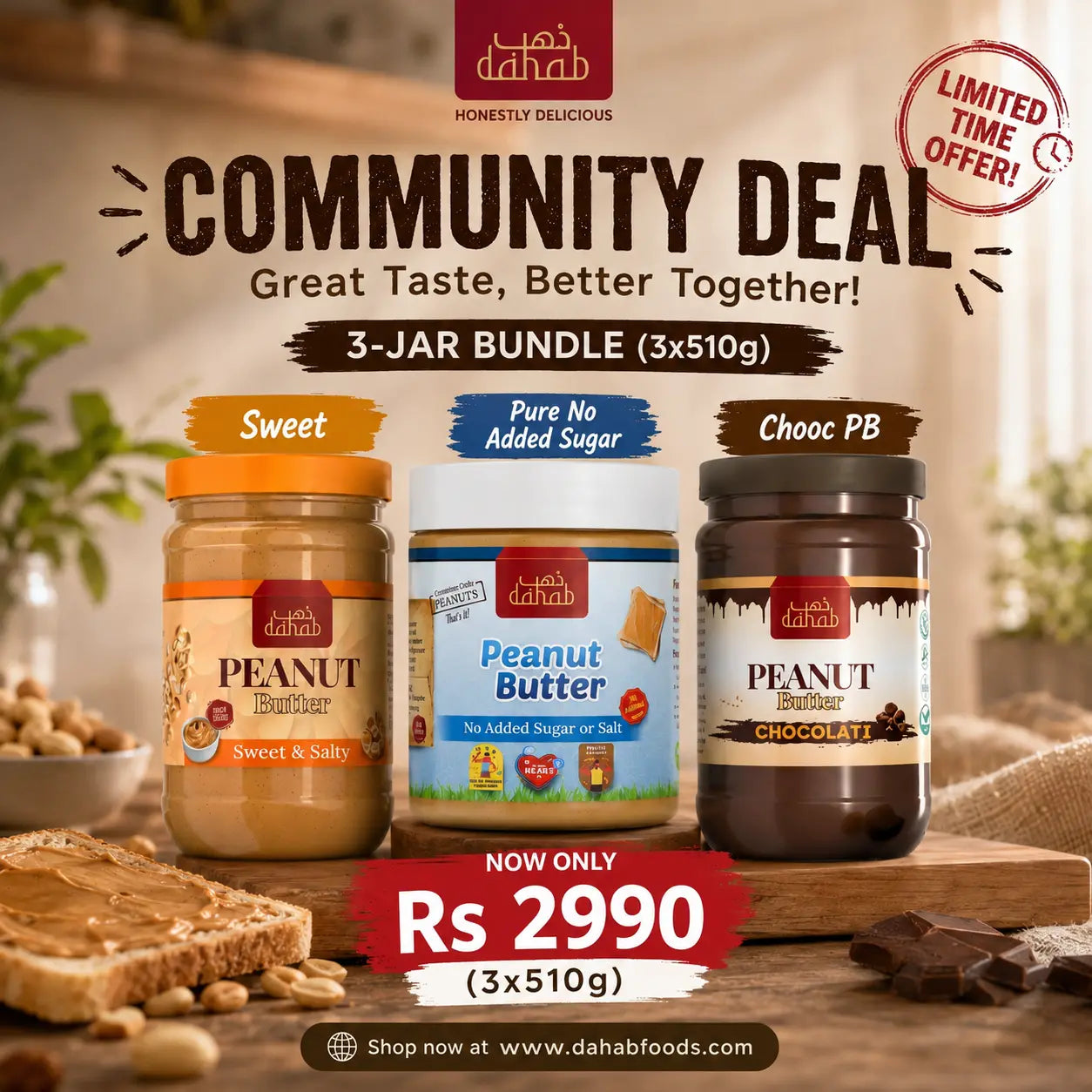 Sweet Crunchy, Creamy & Chocolate Peanut Butter Pack – 3 x 510g Community Deal