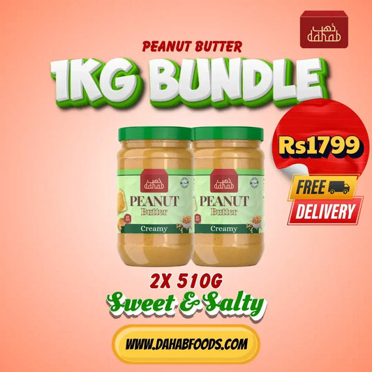 Two jars of peanut butter total 1 KG of creamy sweet peanut butter made in Pakistan with the best price in the market