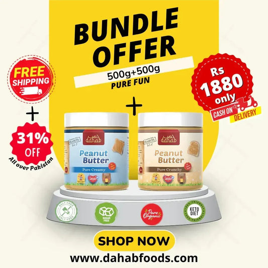 Pure Crunchy Peanut Butter 500g + Pure Creamy Peanut Butter 500g – with no added sugar or salt - Dahab Foods (Private) Limited
