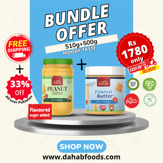 Regular Creamy Peanut Butter 510g added sugar + Pure Creamy Peanut Butter 500g no added sugar