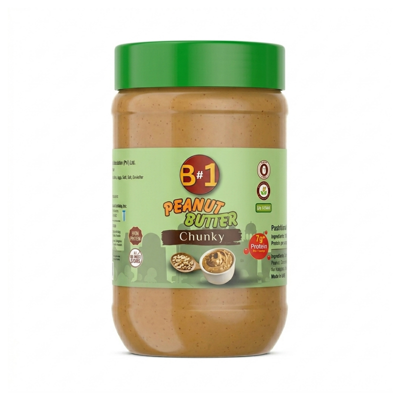 B#1 Chunky or crunchy Peanut Butter made in Pakistan available in Carrefour stores.