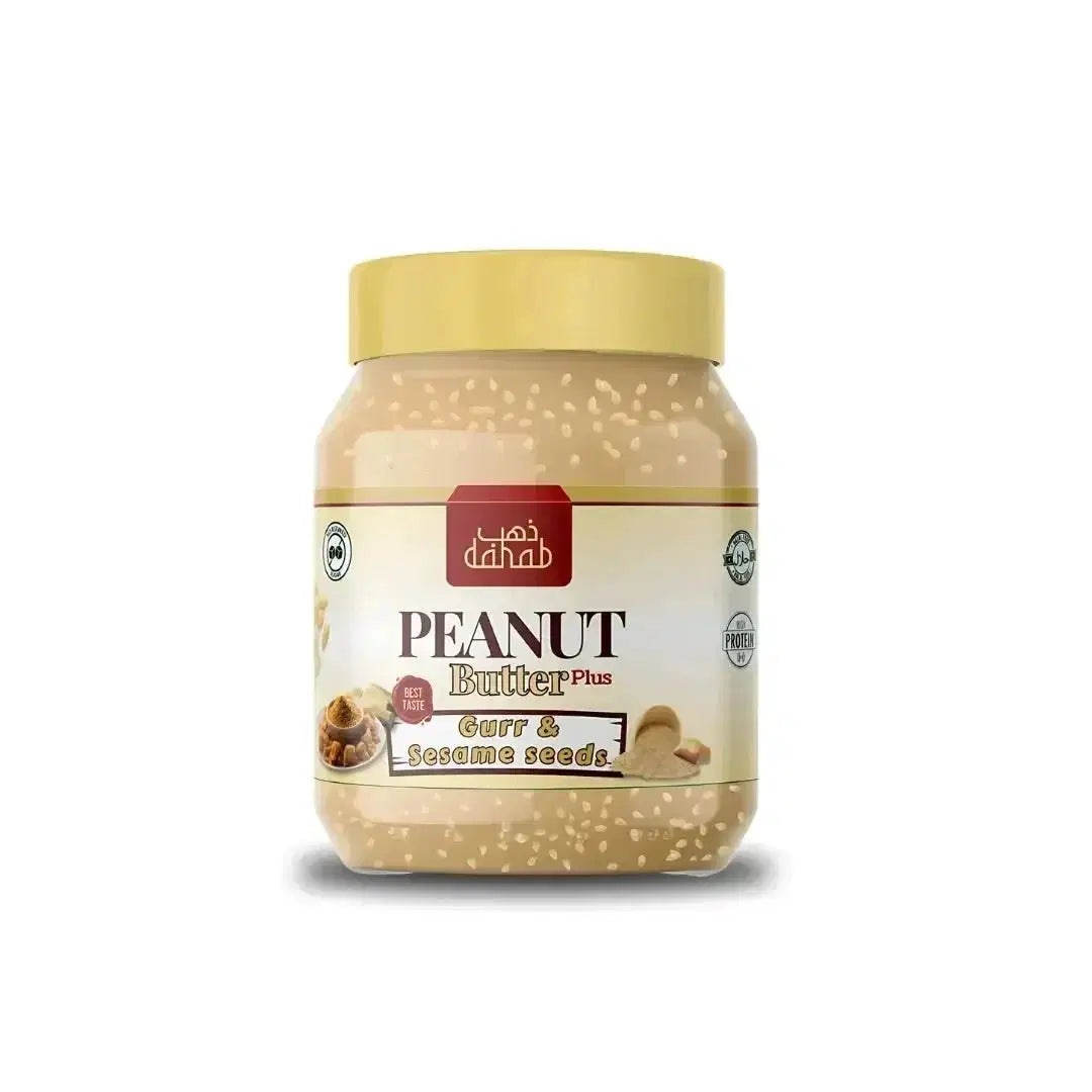 Gurr & Sesame seeds Peanut Butter -340g (No artificial color or flavouring) - Dahab Foods (Private) Limited Pakistan. A tractional taste with modern source of protein. First time in Pakistan gurr and sesame peanut butter