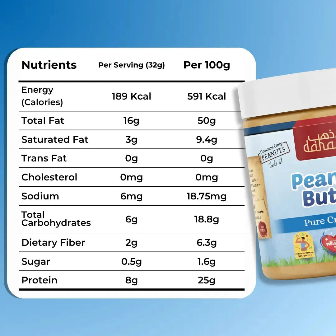 Pure(Creamy) Peanut Butter – 500g or 0.5KG – (No added Salt or Sugar) Dahab Foods spread  